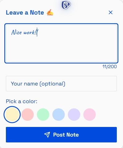Visitor note form with message, optional name and colour selection.