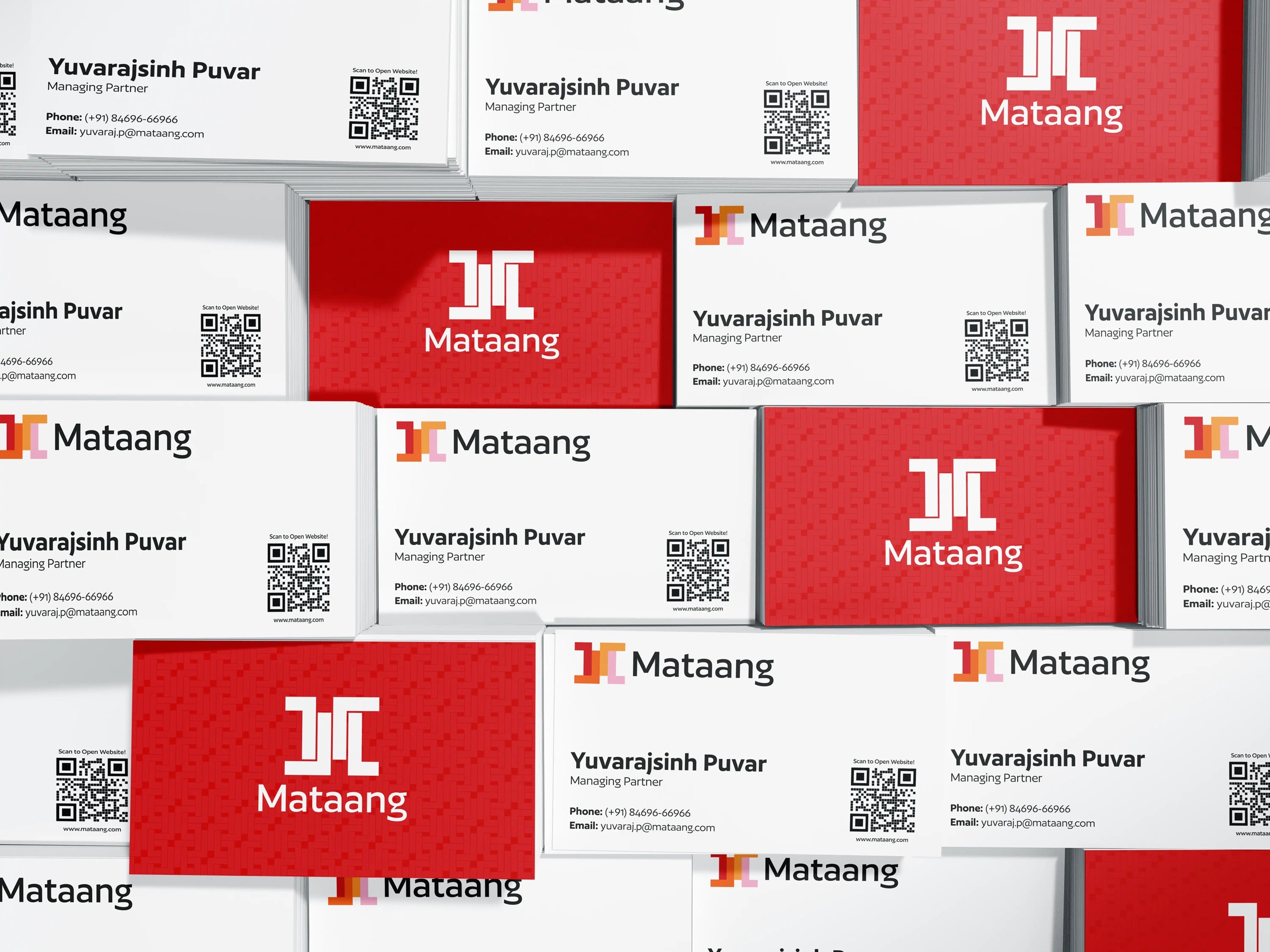 A repeating arrangement of Mataang business cards showing the identity across both sides.