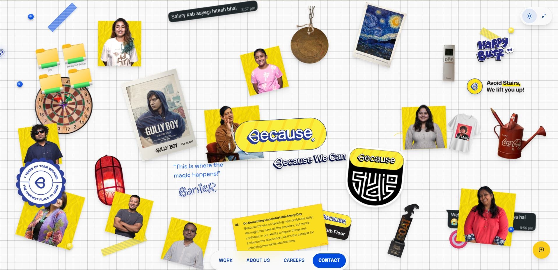Because website homepage: an interactive collage of people, objects and agency memories.