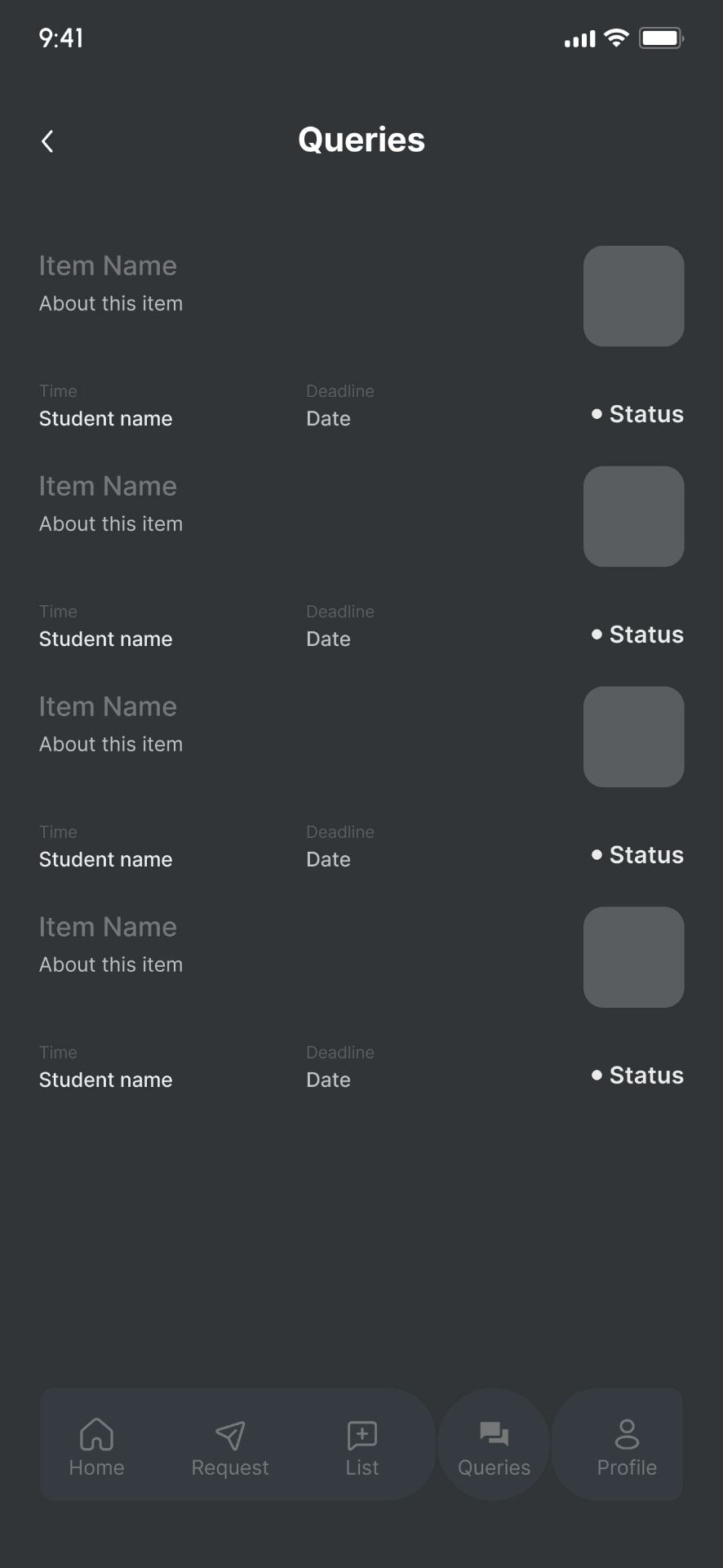 Low-fidelity requests: Queries and status.