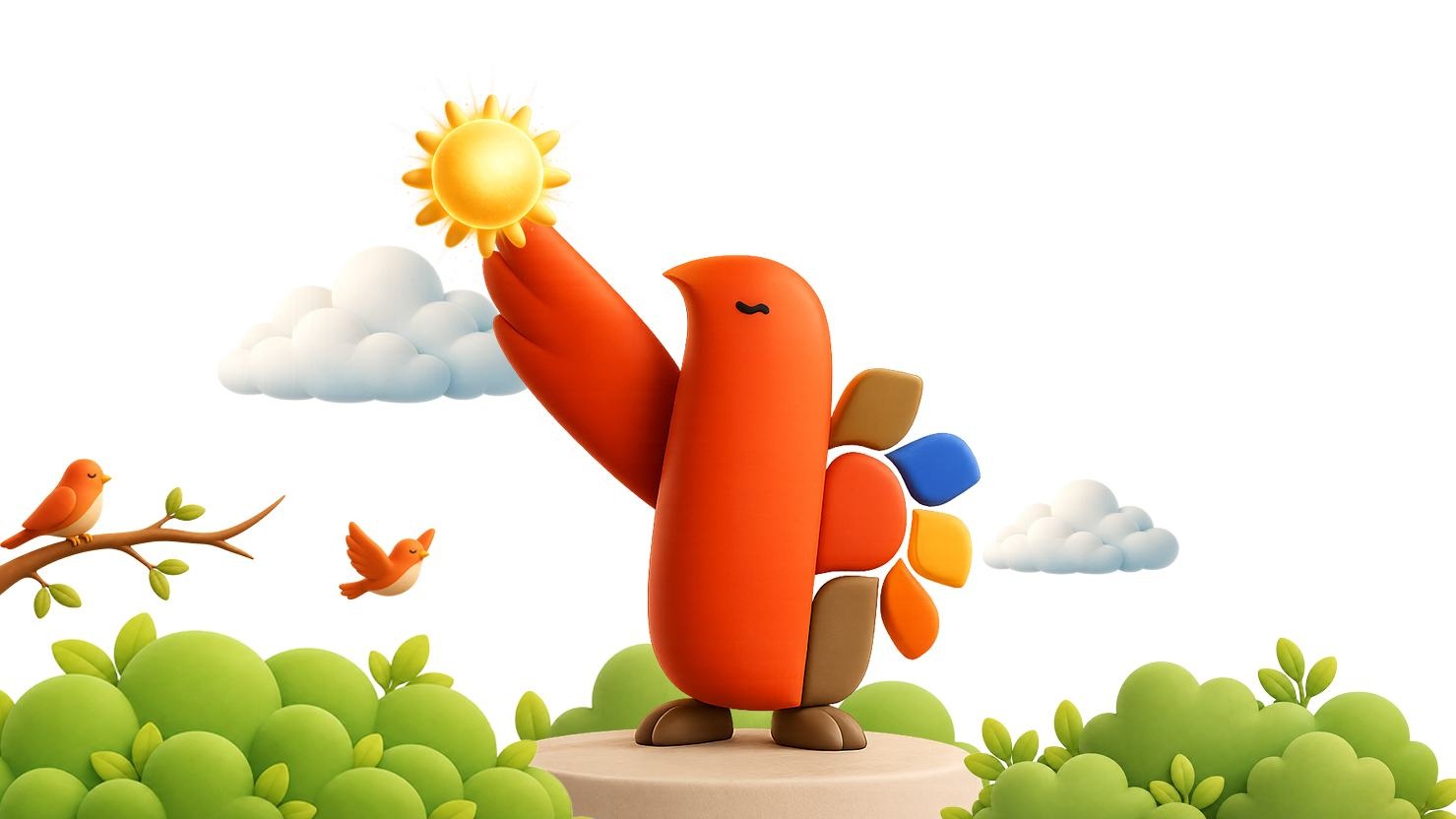 The bird holding the sun above a podium.