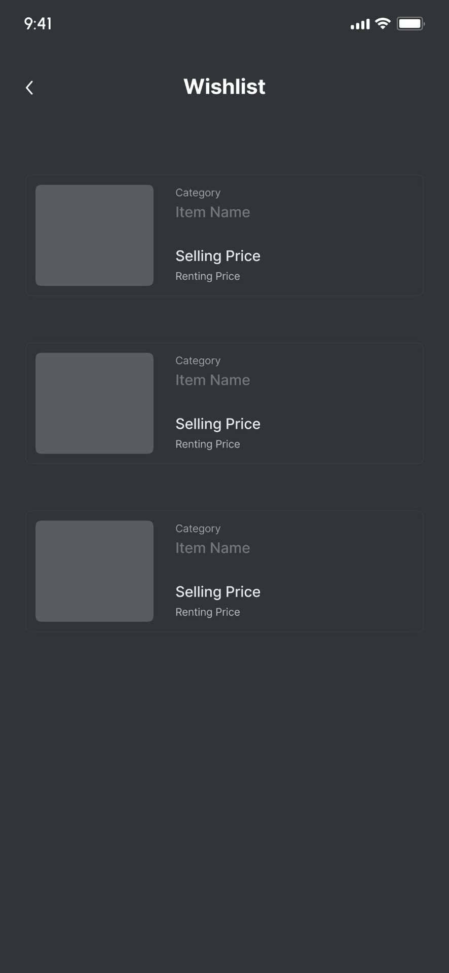 Low-fidelity browsing: Wishlist.