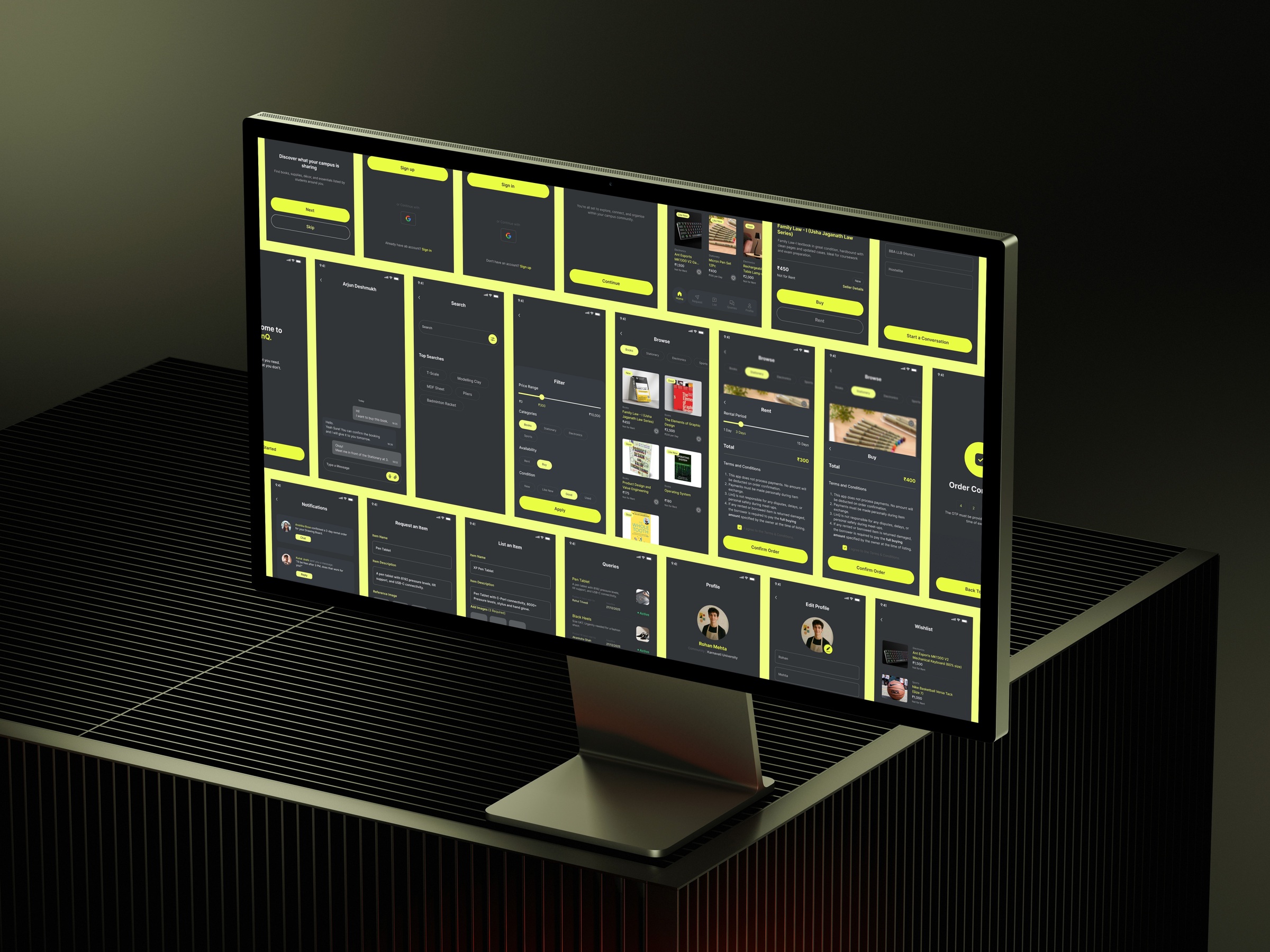 High-fidelity LinQ screen collection displayed on a desktop monitor.