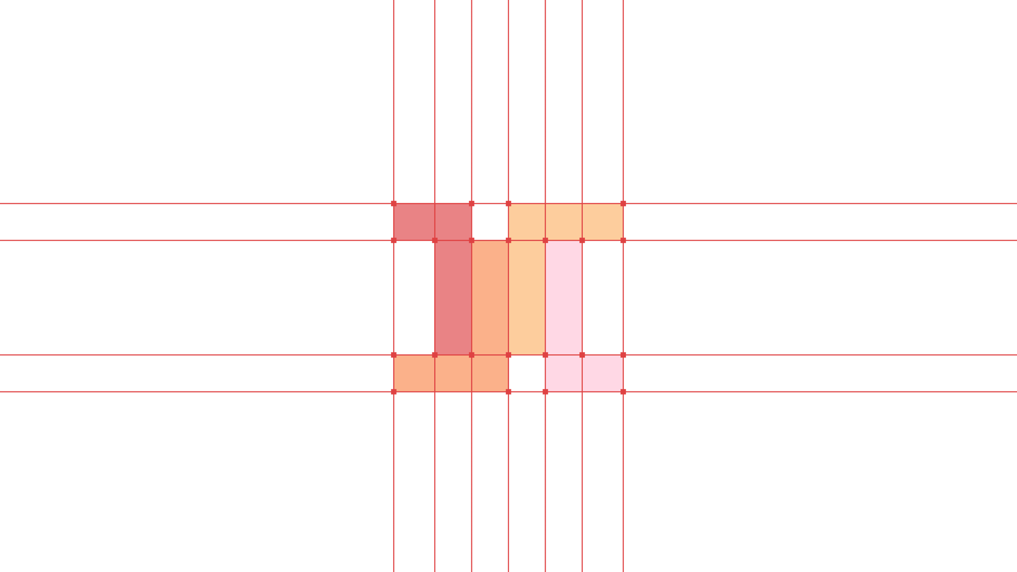Mataang logo construction with alignment guides and the coloured geometric mark.