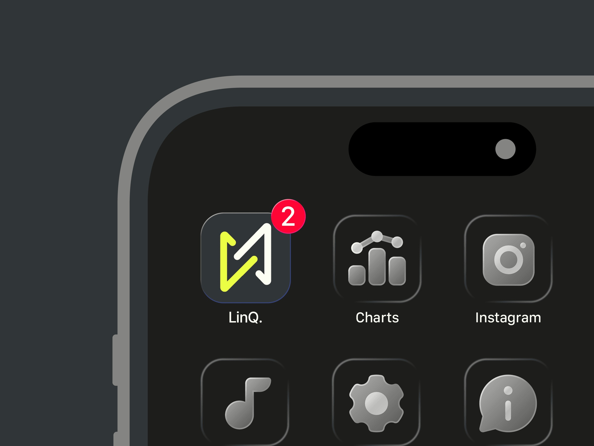 LinQ app icon on a phone home screen.